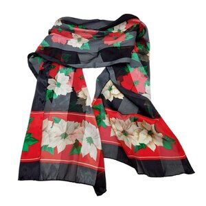 Scarf Poinsettias Oblong Red Black White Christmas 12"x60"